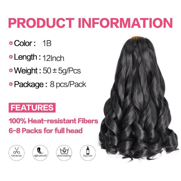 French Curl Braiding Hair Synthetic 12 Inch 8 Pack Natural Black Voluminous main image 5